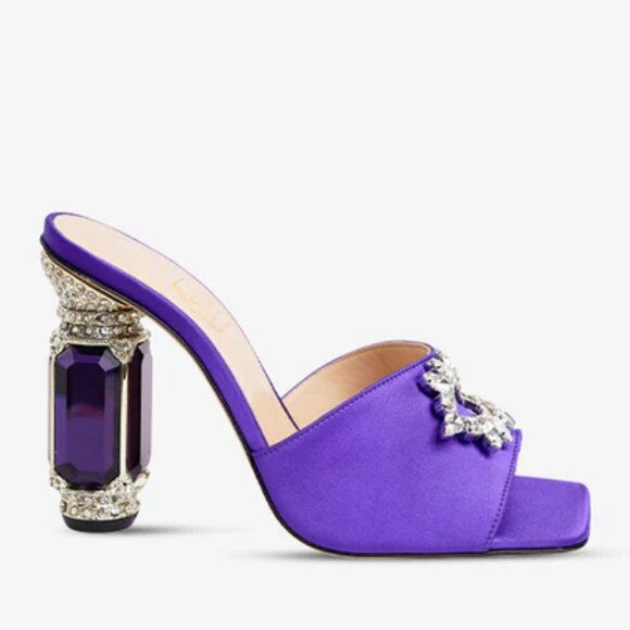 NIB$750 Nalebe Eureka Aurum Crystal-Embellished Mules Jewel Heels Slip-on Sandal - Picture 2 of 16